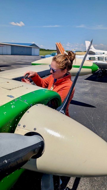 Katie Yudkin works on an aircraft.